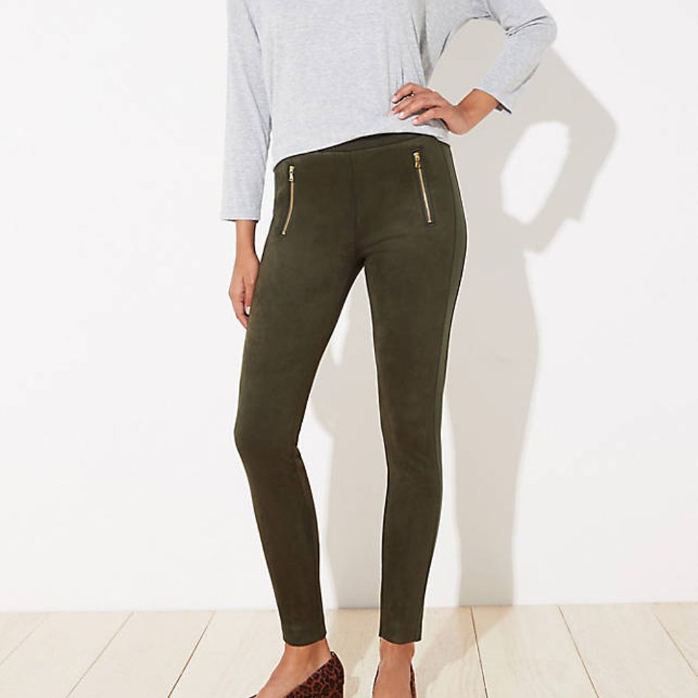 LOFT Womens' Petite Zip Trim Faux Suede Leggings